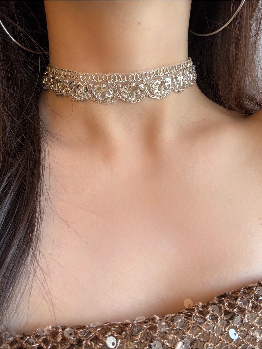 Silver Crystal Lace Choker Necklace - Elegant Women’s Jewelry